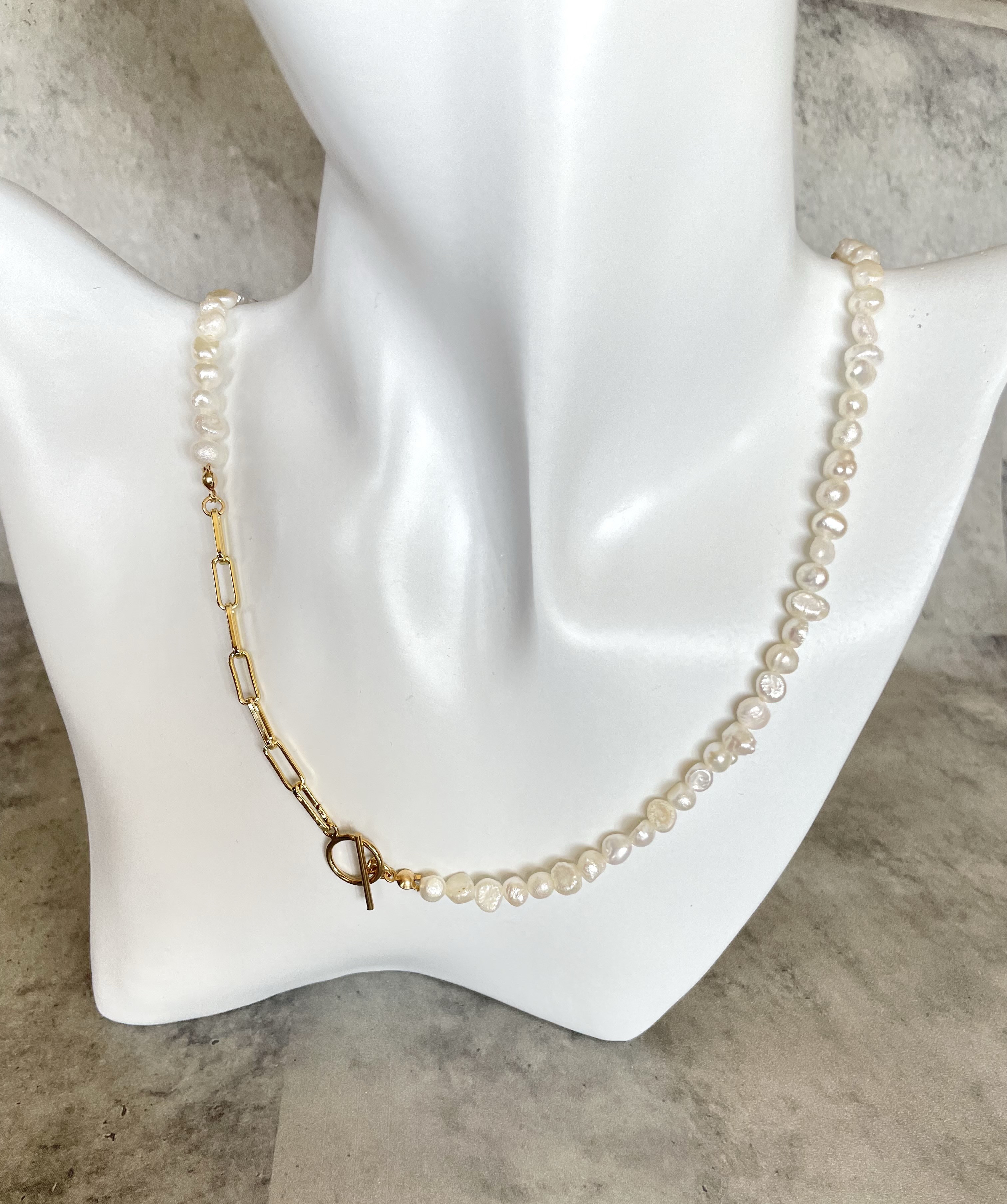 バロックパール×ゴールドチェーン マンテルネックレス  サージカルステンレス316  アレルギー対応　匿名配送 送料無料