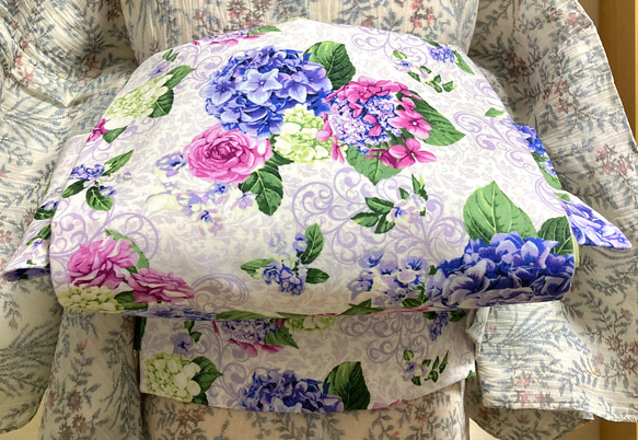 USAコットン上品な薔薇と紫陽花柄　名古屋帯 3枚目の画像