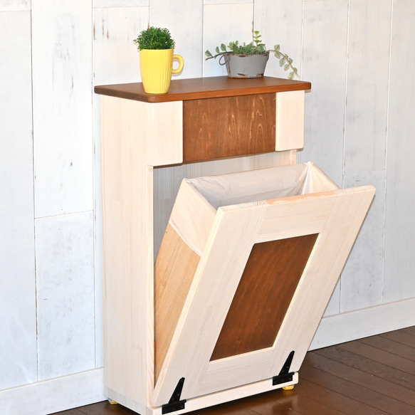 木製　ダストボックス  フタ付きゴミ箱　ごみ箱   30㍑ゴミ袋　薄型 1枚目の画像