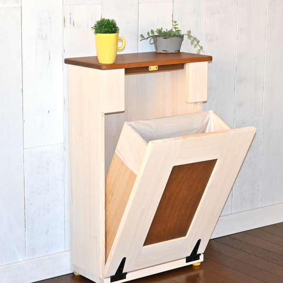 木製　ダストボックス  フタ付きゴミ箱　ごみ箱   30㍑ゴミ袋　薄型 4枚目の画像