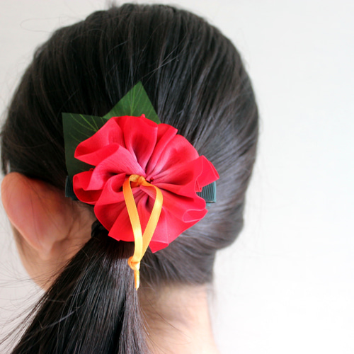 ハイビスカス・ヘアゴム／レッドオーガンジー／フラに浴衣にウクレレ