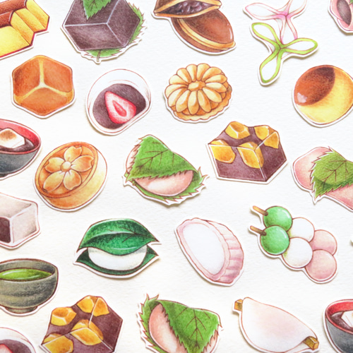 和菓子＊フレークシール 30枚セット シール・ステッカー 黒澤あおい