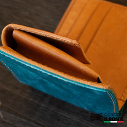 イタリアンレザー　マヤ　手縫い二つ折り財布　ブルーキャメル 9枚目の画像