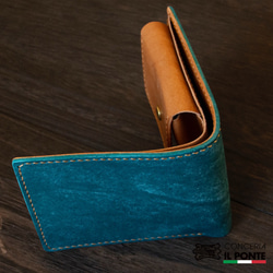 二つ折り財布　イタリアンレザー(マヤ) 本革 イタリアンレザー マヤ 手縫い二つ折り財布 ブルーキャメル 二