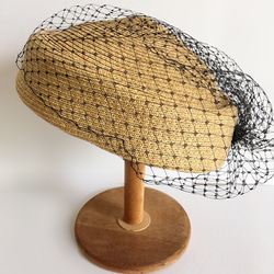 麦わら　トーク帽　帽子 トークハット カクテルハット ヘッドドレス ウェディング ウエディング ヘッドピース　ヘアアクセ 3枚目の画像