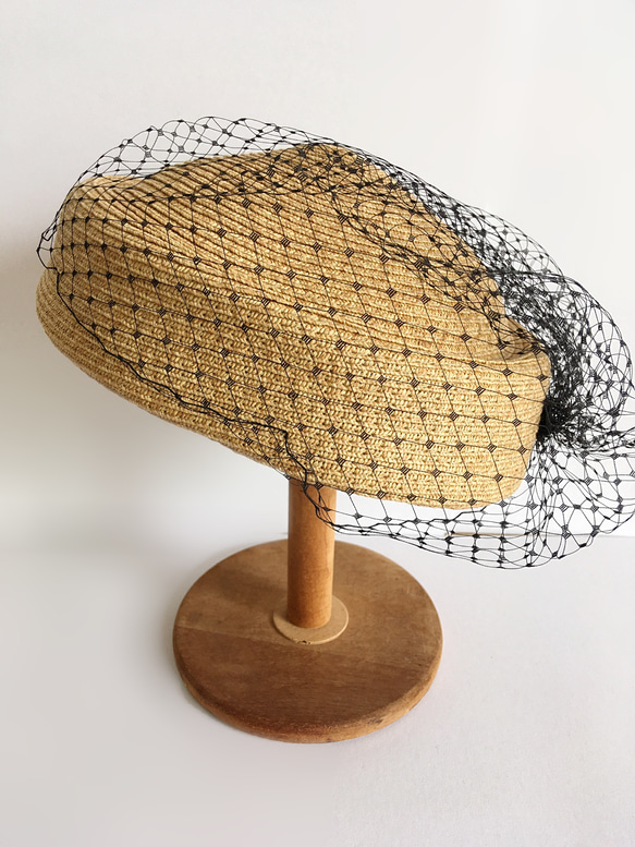 麦わら　トーク帽　帽子 トークハット カクテルハット ヘッドドレス ウェディング ウエディング ヘッドピース　ヘアアクセ 3枚目の画像