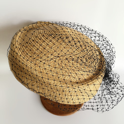 麦わら　トーク帽　帽子 トークハット カクテルハット ヘッドドレス ウェディング ウエディング ヘッドピース　ヘアアクセ 2枚目の画像