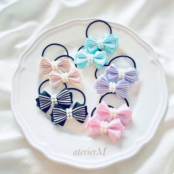 2個セット☆ストライプのキャンディーキッズリボン ヘアゴム 雑貨