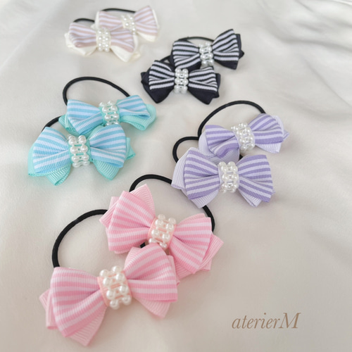 2個セット☆ストライプのキャンディーキッズリボン ヘアゴム