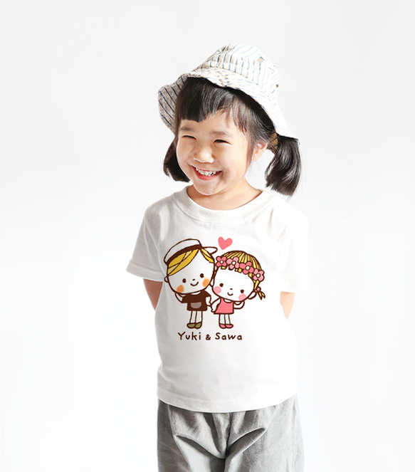 Kids 名前入り 名入れ Ｔシャツ 半袖（夏のなかよし兄妹フォーエヴァー） 2枚目の画像