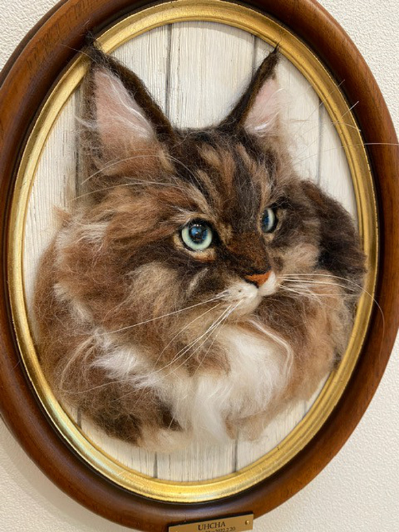 【オーダー例_ウーチャ君02】羊毛フェルト、猫ぬいぐるみ、フェルト猫、半立体肖像画、オーダーメイド 3枚目の画像