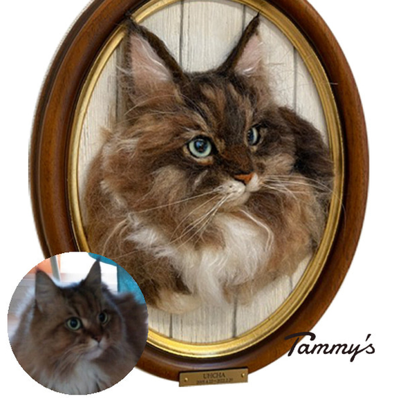 【オーダー例_ウーチャ君02】羊毛フェルト、猫ぬいぐるみ、フェルト猫、半立体肖像画、オーダーメイド 2枚目の画像