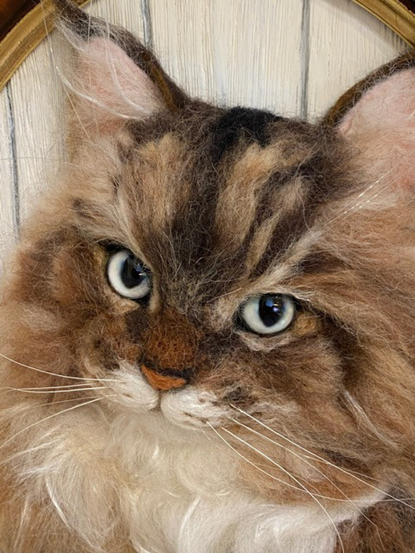 【オーダー例_ウーチャ君01】羊毛フェルト、猫ぬいぐるみ、フェルト猫、半立体肖像画、オーダーメイド 9枚目の画像