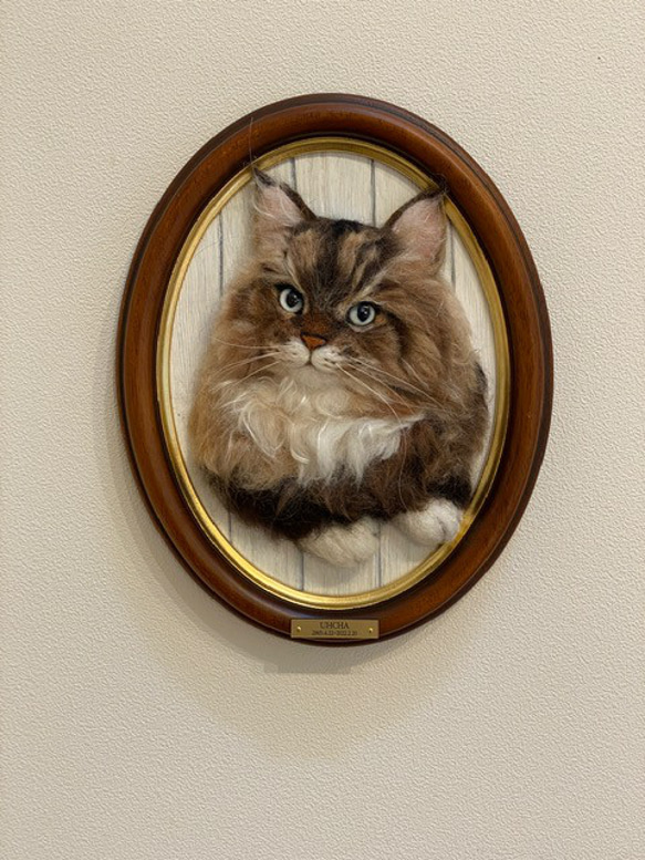 【オーダー例_ウーチャ君01】羊毛フェルト、猫ぬいぐるみ、フェルト猫、半立体肖像画、オーダーメイド 11枚目の画像