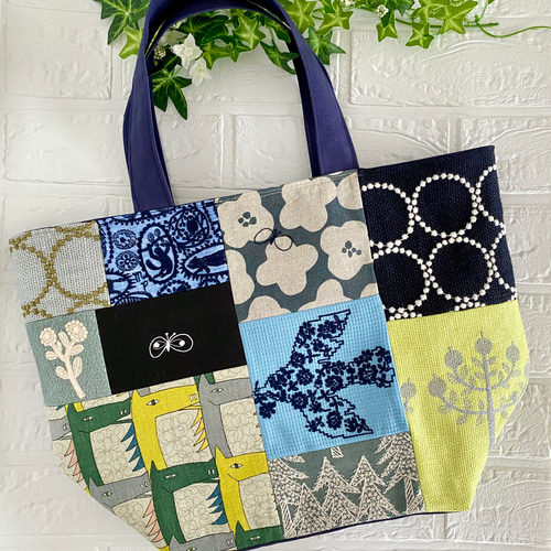 ハンドメイド ミナペルホネン パッチワーク ショルダートートバッグ