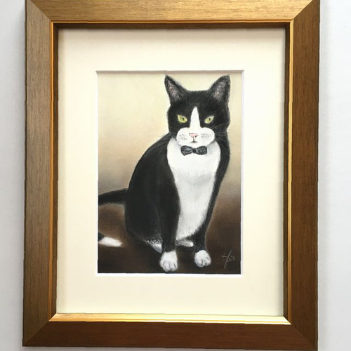 原画】『運命のダイス』猫 絵画 パステル画 アンティーク