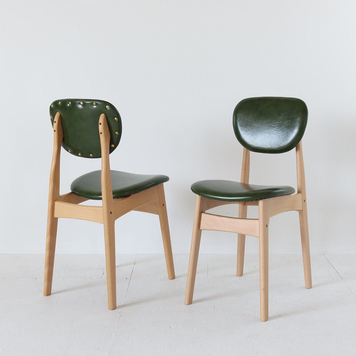 イカピーレザーチェアikp　レザー：グリーン　木部：ナチュラル　ダイニングデスク用椅子【送料無料】国産静岡　関本家具