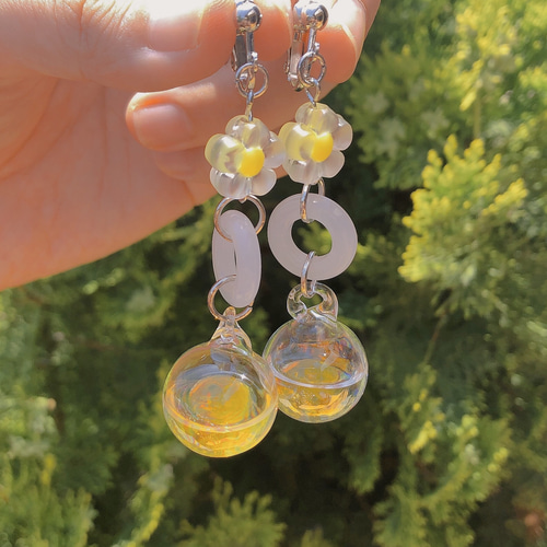 yellow bombomflower 韓国 イヤリング ピアス ゴールド シルバー