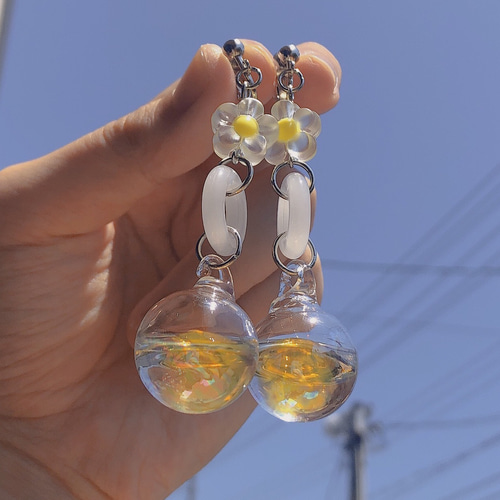 yellow bombomflower 韓国 イヤリング ピアス ゴールド シルバー