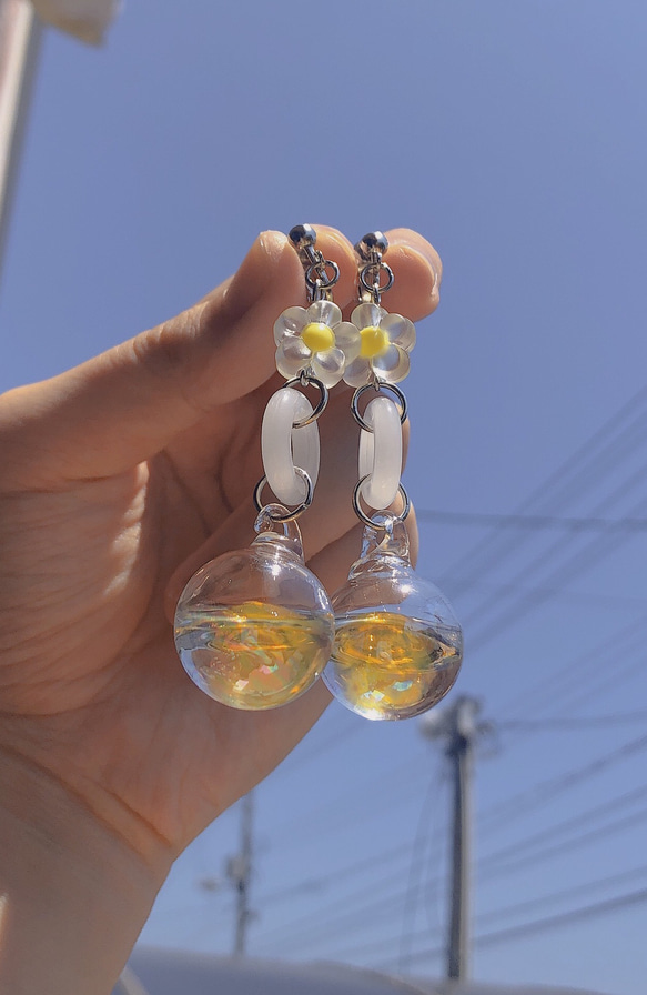 yellow bombomflower 韓国 イヤリング ピアス ゴールド シルバー