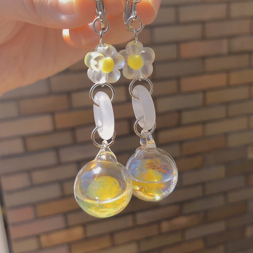 yellow bombomflower 韓国 イヤリング ピアス ゴールド シルバー
