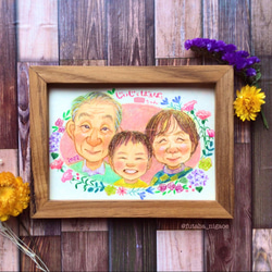 還暦・古希・喜寿・傘寿・米寿・卒寿などのプレゼントに！　お花いっぱいの幸せオーダーイラスト (B6サイズ・フレーム付) 6枚目の画像