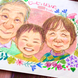 還暦・古希・喜寿・傘寿・米寿・卒寿などのプレゼントに！　お花いっぱいの幸せオーダーイラスト (B6サイズ・フレーム付) 7枚目の画像