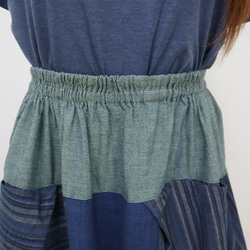 手織り綿インディゴパッチワークバルーンスカート、オールシーズン 12枚目の画像
