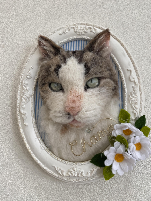 【オーダー例_ちゃま君】羊毛フェルト、猫ぬいぐるみ、フェルト猫、半立体肖像画、オーダーメイド 7枚目の画像