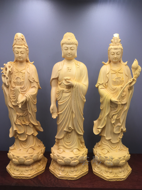 阿弥陀如来三尊 観音菩薩 勢至菩薩 仏教工芸品 木彫仏像 極上品