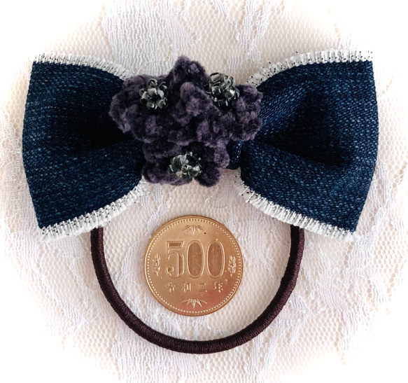 リボンと花モチーフのヘアゴム 3枚目の画像