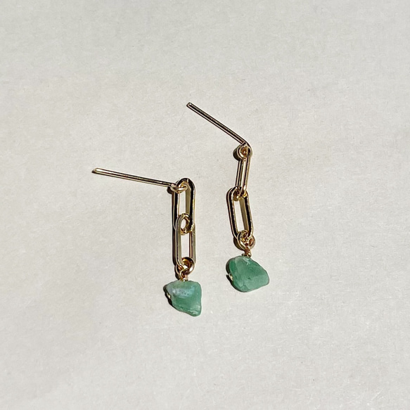 Chain pierce Emerald（14KGF）ピアス/イヤリング 1枚目の画像