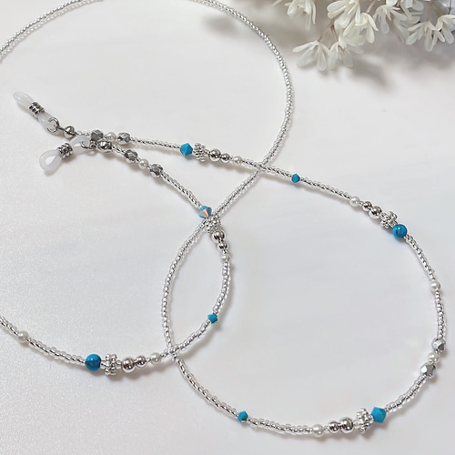 ♪❤️ ガラスビーズ　ターコイズ色　マスクチェーン　メガネチェーン ♪❤️ ガラスビーズ ターコイズ色 マスクチェーン メガネチェーン