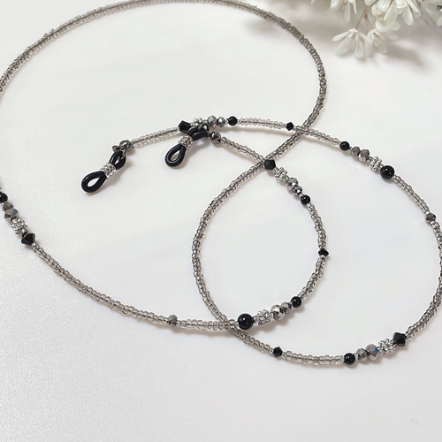 柔らかに黒×シルバー/オニキス×スワロビーズ【メガネチェーン