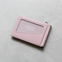 【展示用】二つ折りパスケース 本革 定期入れ 両面カードケース / PC4 シェルピンク 1枚目の画像