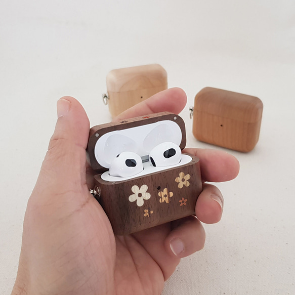 木製インレイの木製エアポットケースAirpods第3世代 Airpods Pro - 花びら 4枚目の画像