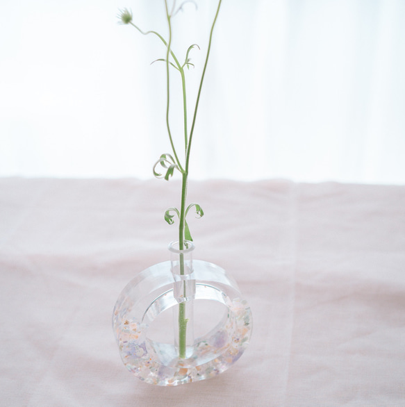 天然石の一輪挿し アメジスト 癒し ローズクォーツ 花器 オーバル型