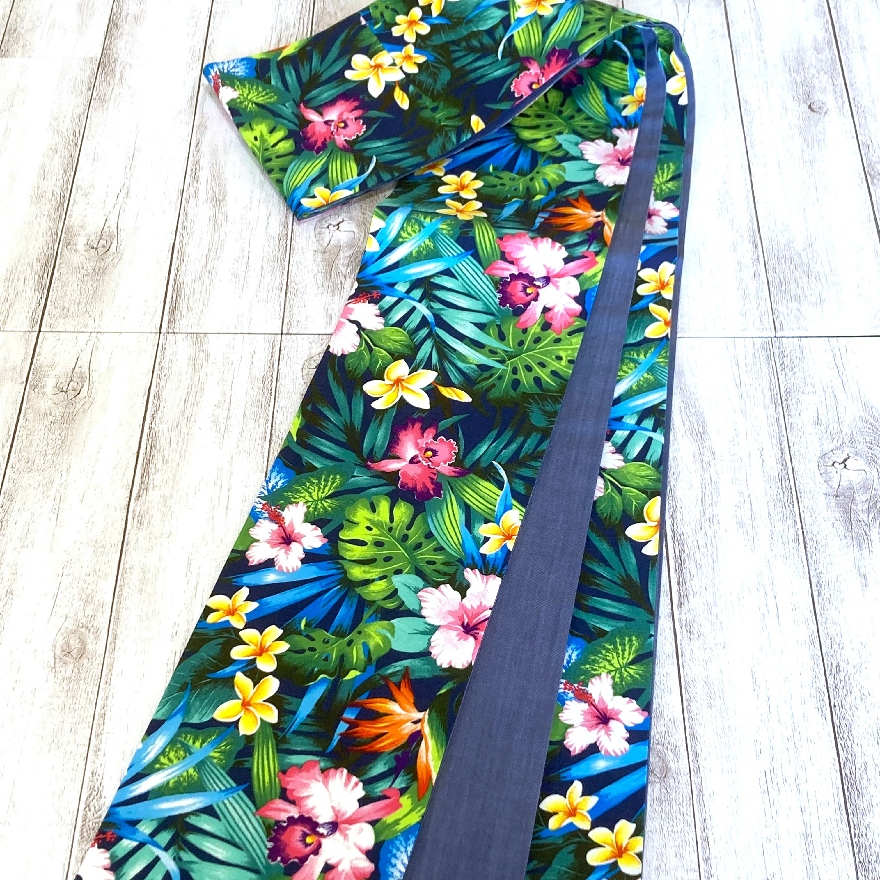 リバーシブル半幅帯【Hawaiian×極薄デニム】ハワイアンプリント/木綿/ﾙﾂﾎﾞる壺＋＋＋♦︎