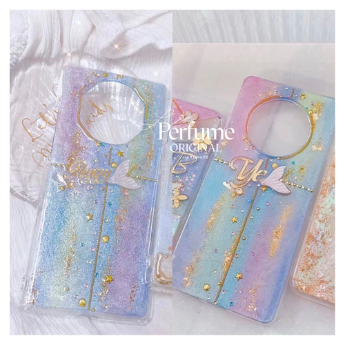イニシャル♡マーメイド✨キラキラ カラフル 人魚 名入れ iPhoneケース 名入れ マーメイド♡キラキラ グリッター✨カラフル 人魚 テール