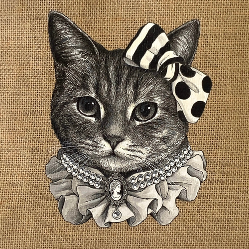 オリジナル 猫 縁有 手描き ジュートバッグ ねこ ネコ 鞄 size M