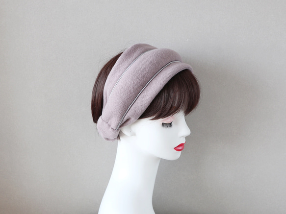再販◆帽子のようなふっくらコットンニットのヘアバンド(すみれ色)<hairband236>◆受注製作 5枚目の画像