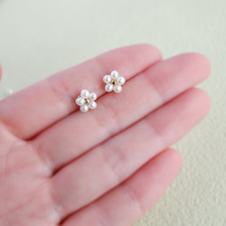 14KGF パールの小花ピアス/イヤリング  -真珠 フラワー 白梅 桜ハンドメイド2024 フォーマル- 6枚目の画像