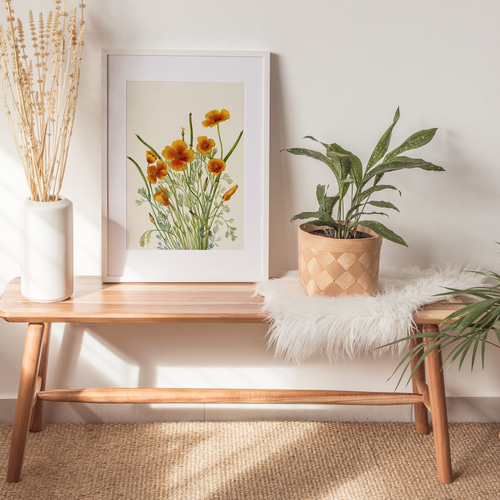 NO.383】オレンジ色のポピーの花アートポスター☆オシャレ可愛い