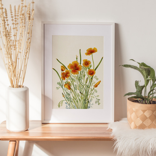 NO.383】オレンジ色のポピーの花アートポスター☆オシャレ可愛い