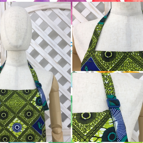 エプロン パーニュ(アフリカ布) 蓄音機と鳥柄 04404 かめ庵 その他