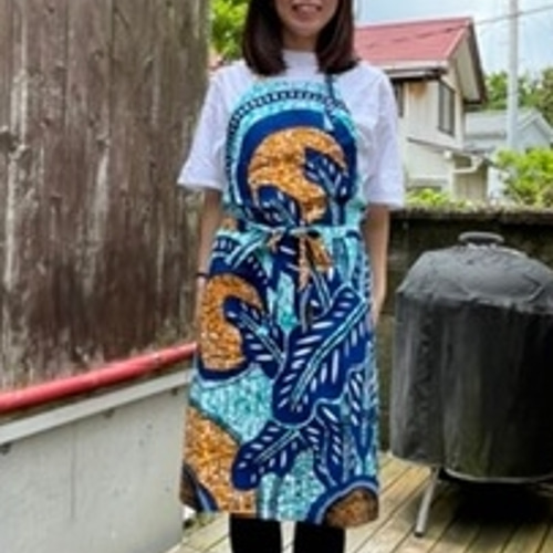 エプロン パーニュ(アフリカ布) 蓄音機と鳥柄 04404 かめ庵 その他