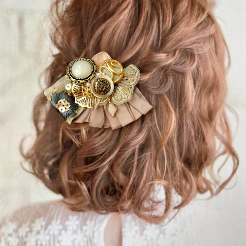 no.57 ハンドメイド 刺繍リボンとフリンジのアンティーク調ヘア