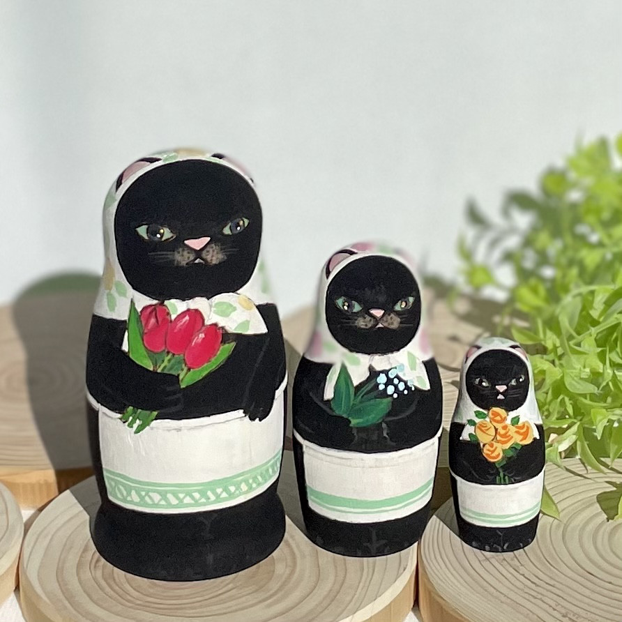 【値下げ】ショコラ工房　猫マトリョーシカ　チャイナローズ 値下げ】ショコラ工房猫マトリョーシカチャイナローズ