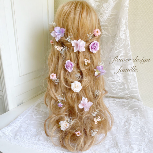 108.くすみピンク&ラベンダーカラー小花のヘッドドレス•ハーフ 108.くすみピンク&ラベンダーカラー小花のヘッドドレス•ハーフ