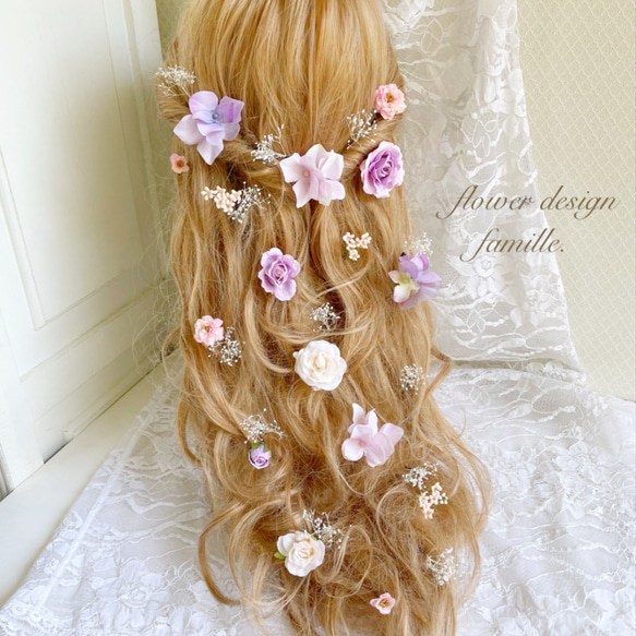108.くすみピンク&ラベンダーカラー小花のヘッドドレス•ハーフ 108.くすみピンク&ラベンダーカラー小花のヘッドドレス•ハーフ